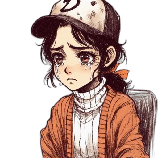 hat, face, jacket, anime, watercolor, cartoon, comic book art, monochrome transparent PNG cut-out