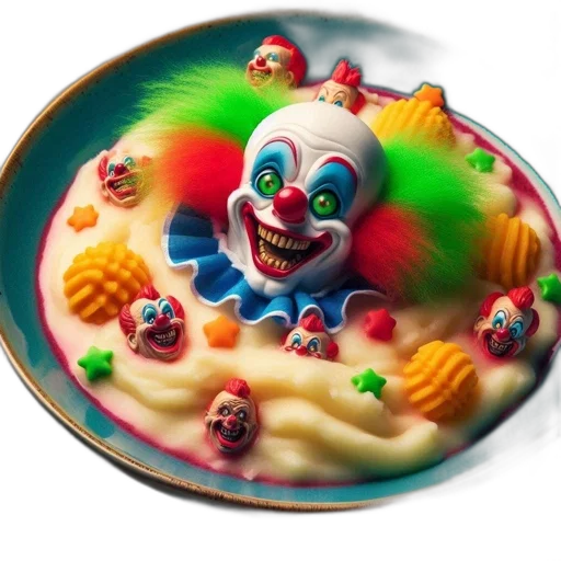 food, creature, mask, 3d render, concept art, photorealistic, clown, face-shaped transparent PNG cut-out