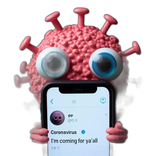 robot, creature, concept art, anthropomorphized, covid-19, virus, holds, phone transparent PNG cut-out
