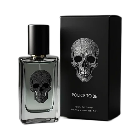 bottle, monochrome, sleek, modern, perfume, skull, design, label transparent PNG cut-out