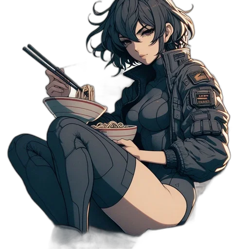 weapon, food, jacket, sword, concept art, anime, pixel art, cyberpunk transparent PNG cut-out