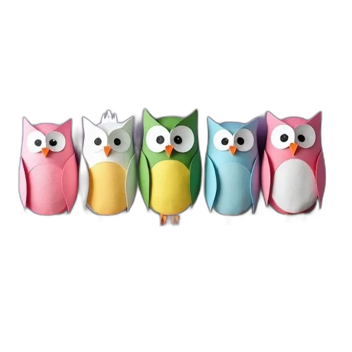 3d render, collection, colorful, paper, owls, different, designs, colors transparent PNG cut-out