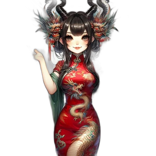 dress, dragon, creature, staff, fantasy art, concept art, pixel art, anime transparent PNG cut-out