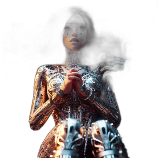 robot, dress, jacket, jewelry, cyberpunk, concept art, 3d render, fantasy art transparent PNG cut-out