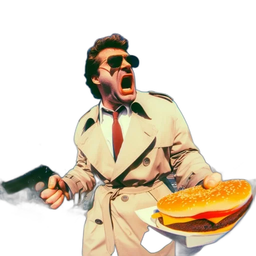 food, jacket, concept art, intense, man, trench, coat, sunglasses transparent PNG cut-out