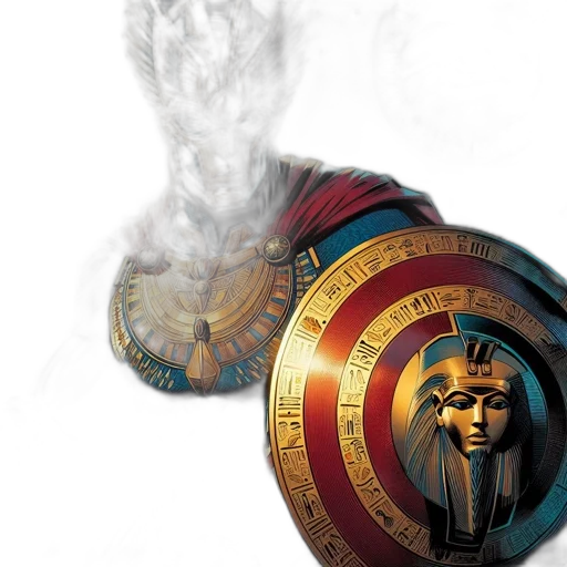mask, sword, jewelry, concept art, comic book art, fantasy art, 3d render, egyptian-style transparent PNG cut-out