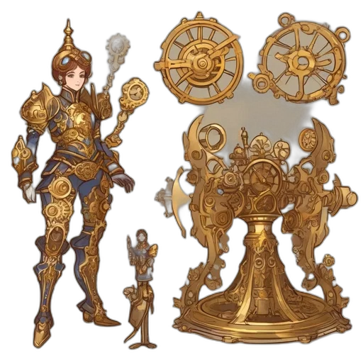staff, jewelry, sword, concept art, fantasy art, pixel art, 3d render, golden transparent PNG cut-out
