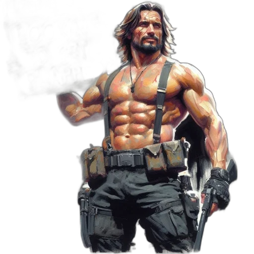concept art, comic book art, photorealistic, fantasy art, muscular, man, long, hair transparent PNG cut-out