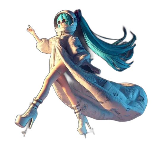 dress, staff, weapon, robot, concept art, anime, vaporwave, watercolor transparent PNG cut-out