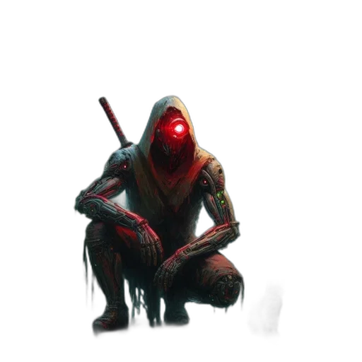 robot, creature, mask, weapon, concept art, cyberpunk, pixel art, fantasy art transparent PNG cut-out