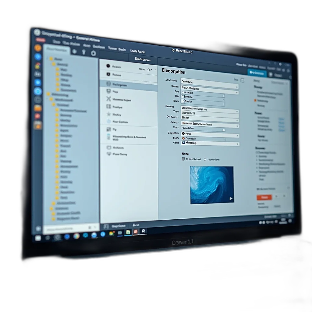3d render, computer, screen, displaying, software, interface, various, options transparent PNG cut-out