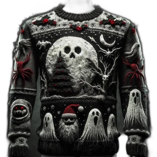 jacket, handknit, sweater, featuring, intricate, design, spooky, motifs transparent PNG cut-out