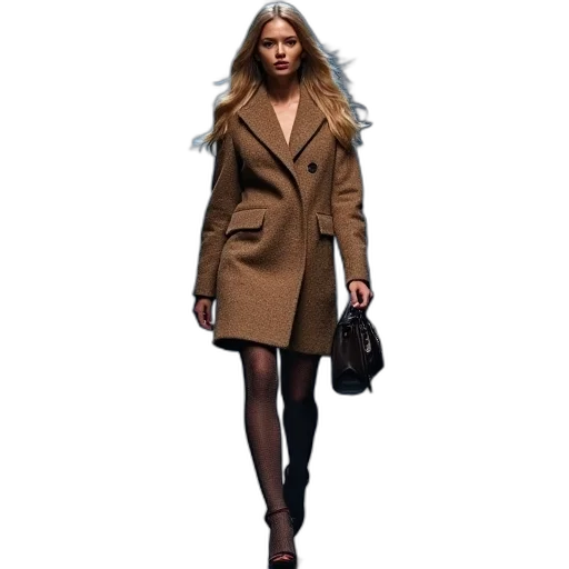 jacket, photorealistic, concept art, earth tones, dark, model, walks, runway transparent PNG cut-out