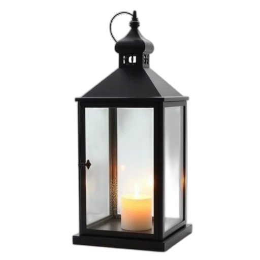3d render, photorealistic, fire, modern, glass, lantern, black, metal transparent PNG cut-out