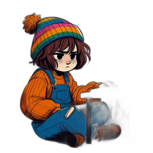 hat, jacket, pixel art, watercolor, concept art, cartoon, snow, fire transparent PNG cut-out