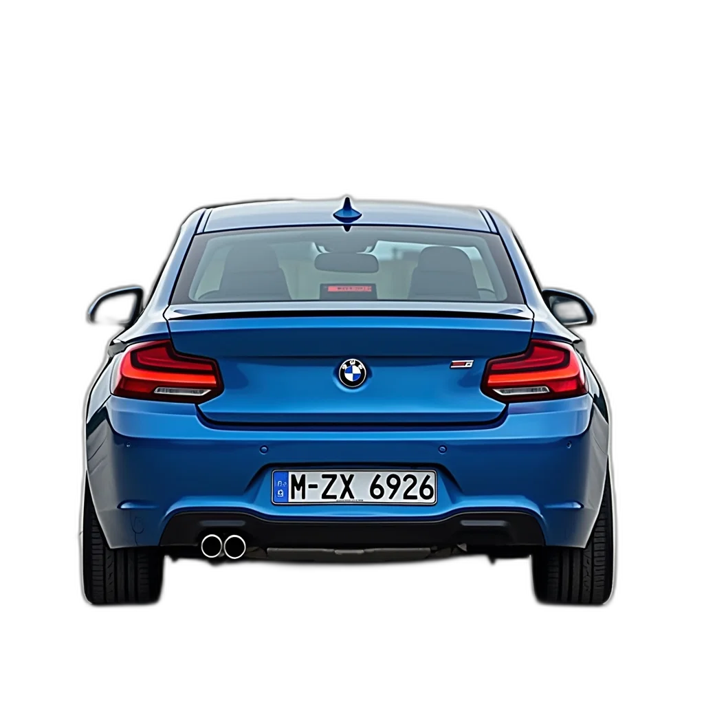 car, 3d render, photorealistic, blue, bmw, hatchback, parked, concrete transparent PNG cut-out