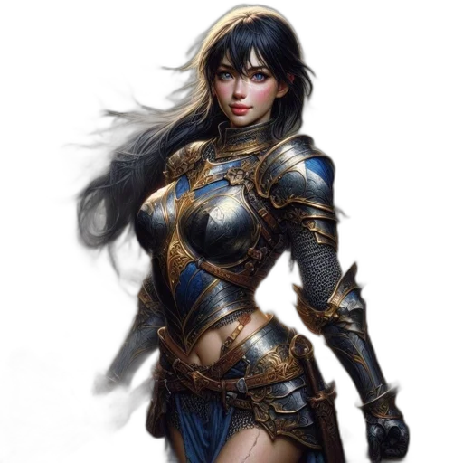 sword, fantasy art, concept art, comic book art, photorealistic, golden, knight, blue transparent PNG cut-out