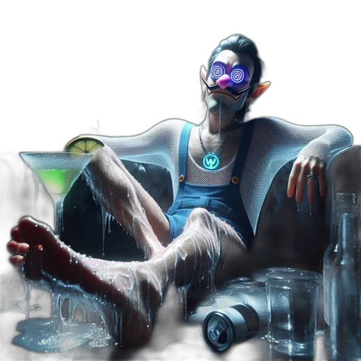 robot, mask, cyberpunk, concept art, fantasy art, vaporwave, blue, unusual transparent PNG cut-out