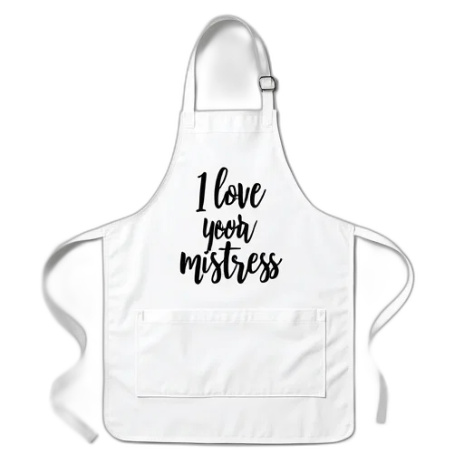 white, apron, black, text, reading, love, mistress, cursive transparent PNG cut-out