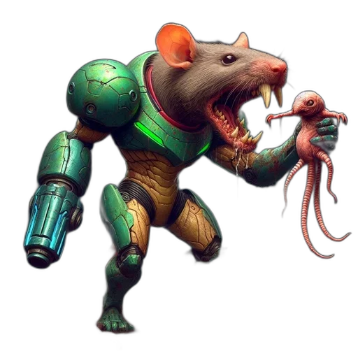 creature, animal, robot, staff, concept art, 3d render, fantasy art, cyberpunk transparent PNG cut-out