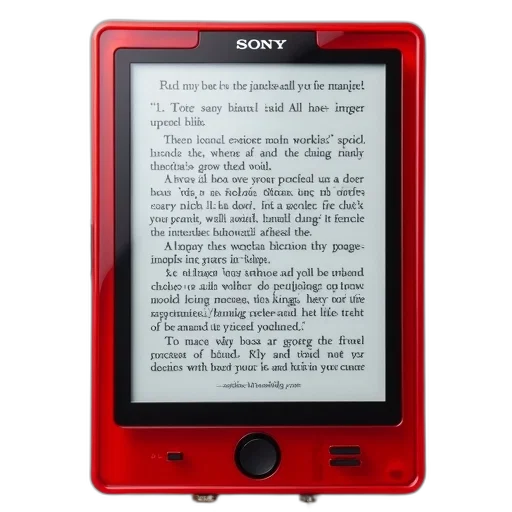 red, sony, e-reader, black, screen, displaying, text, bezel transparent PNG cut-out