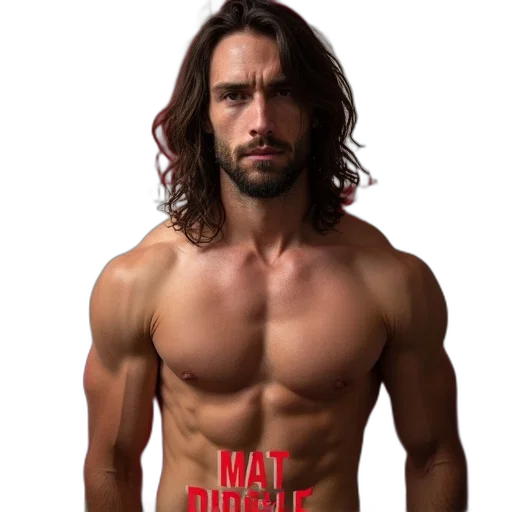hair, weapon, animal, shirtless, man, long, standing, front transparent PNG cut-out
