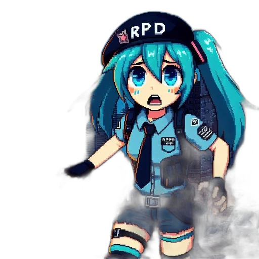 robot, weapon, dress, staff, pixel art, 3d render, anime, concept art transparent PNG cut-out