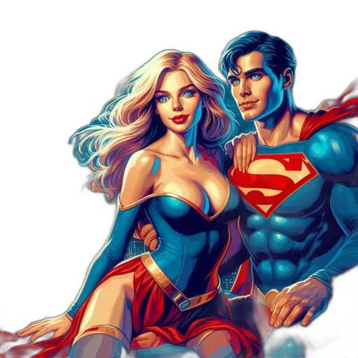 comic book art, fantasy art, concept art, watercolor, underwater, blue, superman, supergirl transparent PNG cut-out