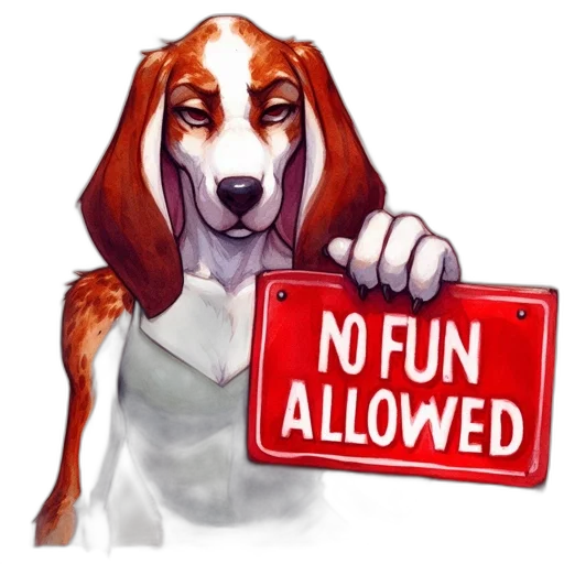 anthropomorphic, dog, figure, reddish-brown, fur, white, markings, holds transparent PNG cut-out