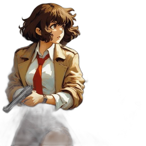 jacket, weapon, staff, concept art, pixel art, comic book art, anime, red transparent PNG cut-out