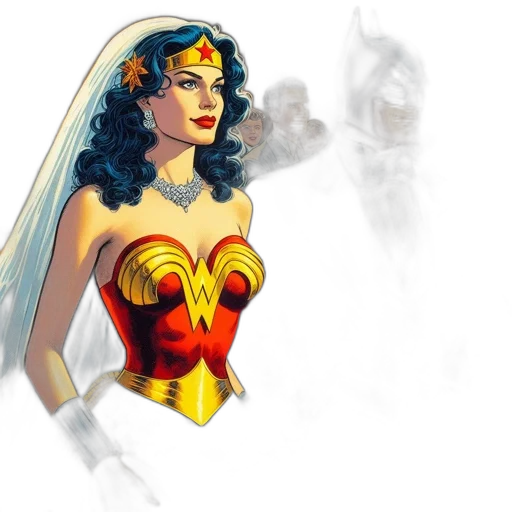 comic book art, concept art, fantasy art, 3d render, wonder, woman, batman, dressed transparent PNG cut-out