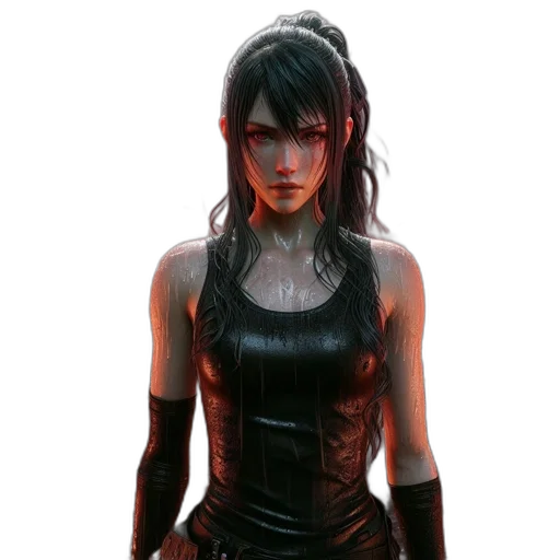 concept art, cyberpunk, 3d render, fantasy art, dark, wet, female, figure transparent PNG cut-out