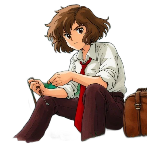 jacket, staff, weapon, hair, concept art, watercolor, anime, pixel art transparent PNG cut-out