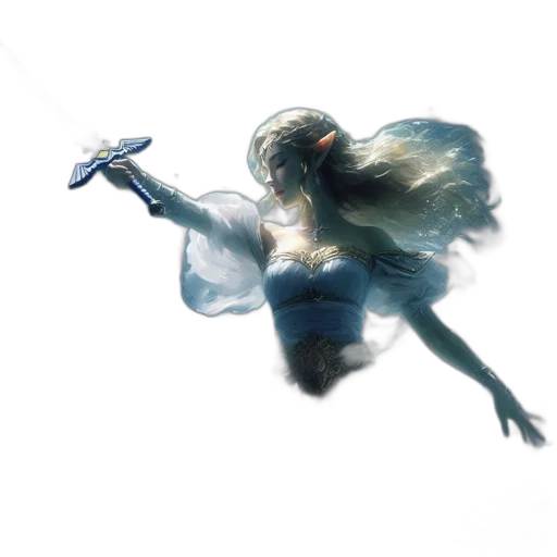 hair, dress, sword, creature, concept art, fantasy art, 3d render, photorealistic transparent PNG cut-out