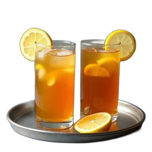 food, 3d render, photorealistic, two, glasses, iced, tea, lemon transparent PNG cut-out