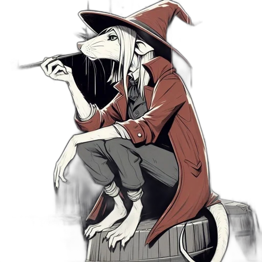 hat, mask, staff, jacket, concept art, fantasy art, comic book art, pixel art transparent PNG cut-out