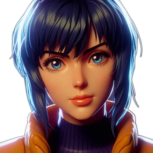 face, robot, jacket, anime, concept art, fantasy art, comic book art, neon lights transparent PNG cut-out