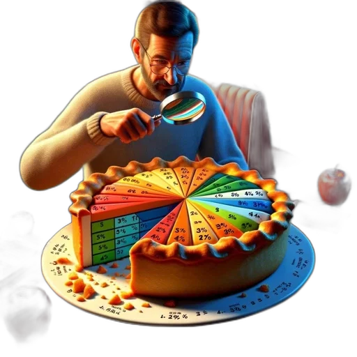 food, 3d render, concept art, photorealistic, man, closely, examining, pie transparent PNG cut-out