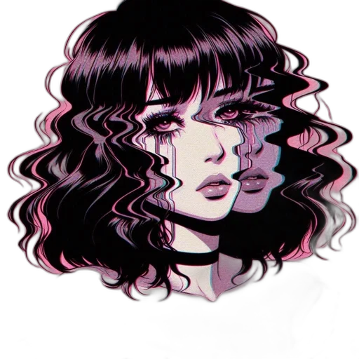 hair, face, creature, mask, vaporwave, watercolor, cartoon, anime transparent PNG cut-out