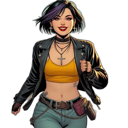 jacket, comic book art, concept art, cyberpunk, cartoon, dark, colorful, young transparent PNG cut-out