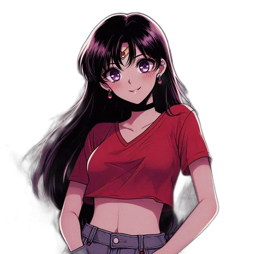 jacket, staff, weapon, hair, anime, vaporwave, pixel art, cartoon transparent PNG cut-out