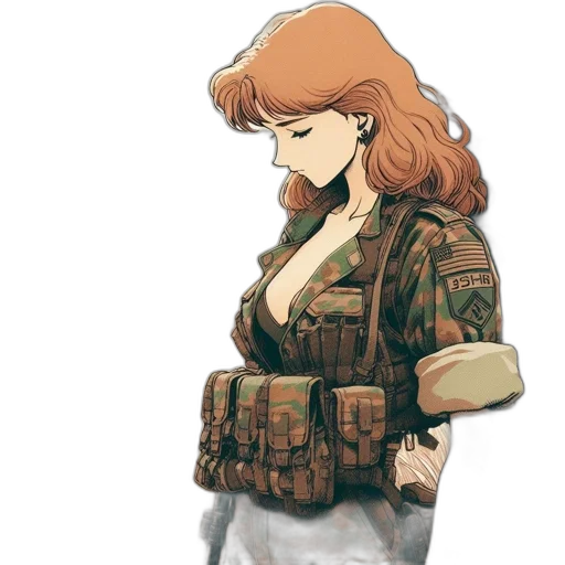jacket, dress, weapon, concept art, pixel art, comic book art, watercolor, earth tones transparent PNG cut-out