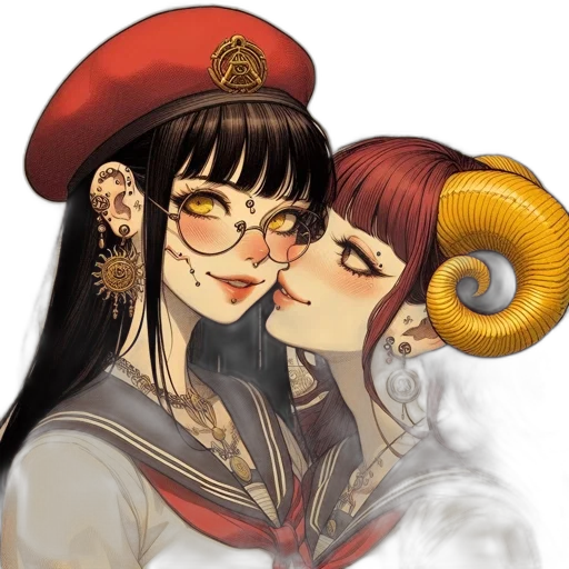 staff, fantasy art, anime, photorealistic, concept art, red, two, figures transparent PNG cut-out