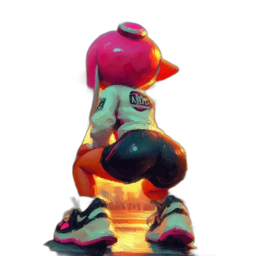 shoes, robot, bottle, weapon, 3d render, vaporwave, concept art, watercolor transparent PNG cut-out