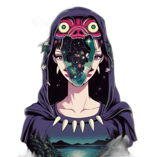 mask, creature, face, dress, fantasy art, anime, concept art, cyberpunk transparent PNG cut-out