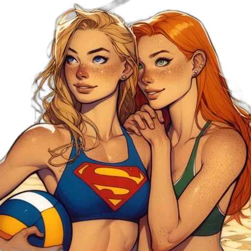 comic book art, concept art, fantasy art, cartoon, underwater, colorful, two, female transparent PNG cut-out