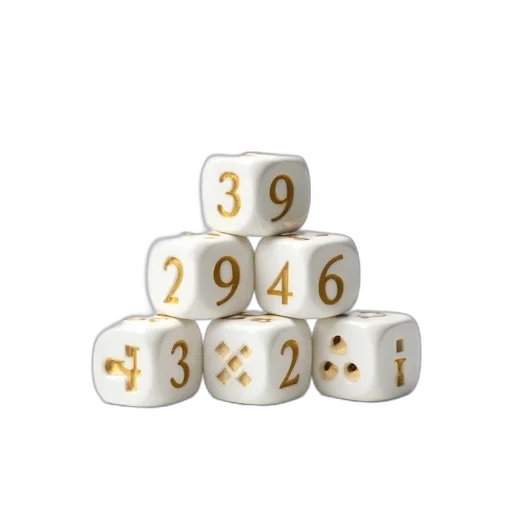 jewelry, set, six, white, dice, various, numbers, symbols transparent PNG cut-out