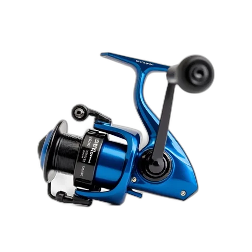 weapon, blue, black, spinning, reel, silver, handle, displayed transparent PNG cut-out