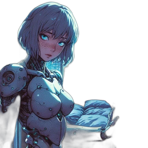 robot, dress, weapon, concept art, cyberpunk, anime, fantasy art, outer space transparent PNG cut-out