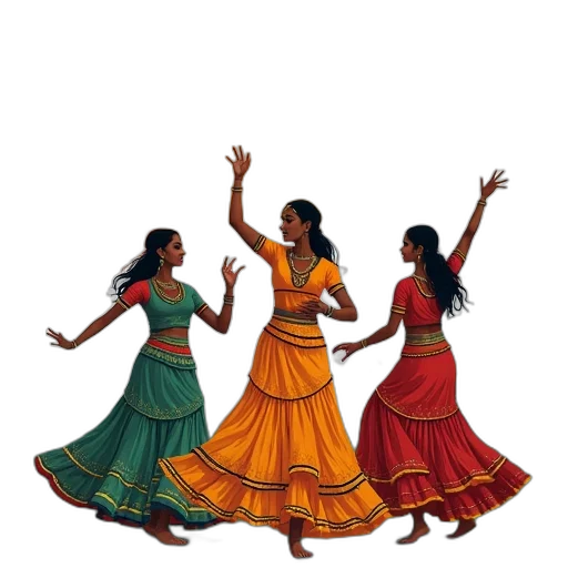 dress, oil painting, watercolor, pencil sketch, indian, dancing, women, national transparent PNG cut-out